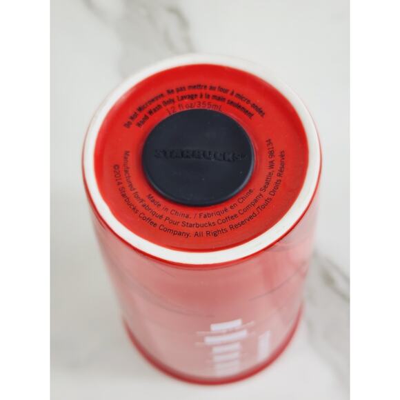 Starbucks Red Tall Travel Coffee Mug Tumbler Holiday 12oz Ceramic 6" Double Wall - Picture 12 of 14